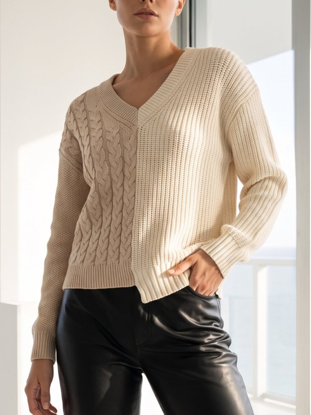 $398 VEDA 100% wool Pecos Sweater ivory beige tan XS